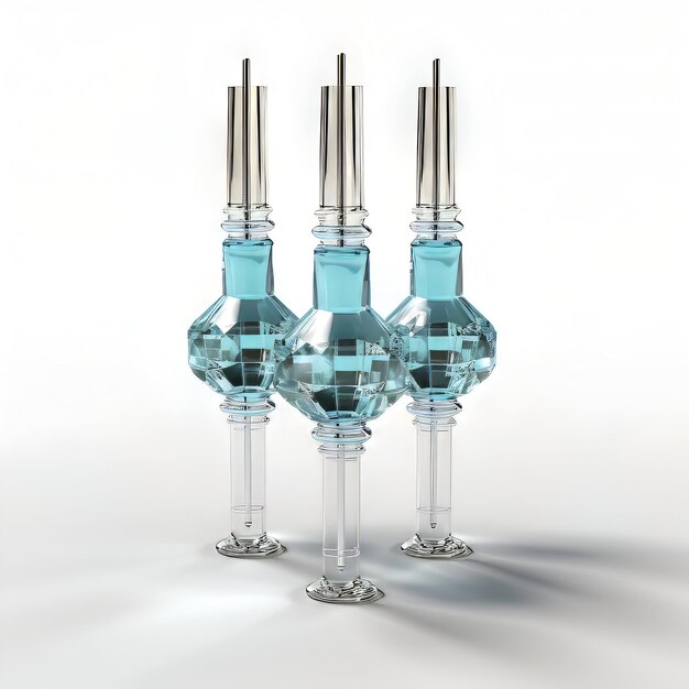 Photo 3d render of a medical ampoule with blue liquid inside