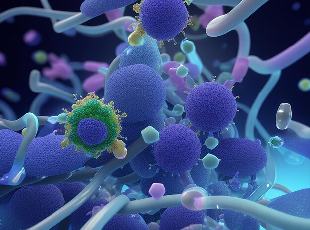 3d render of a medical background with dna strands and virus cells
