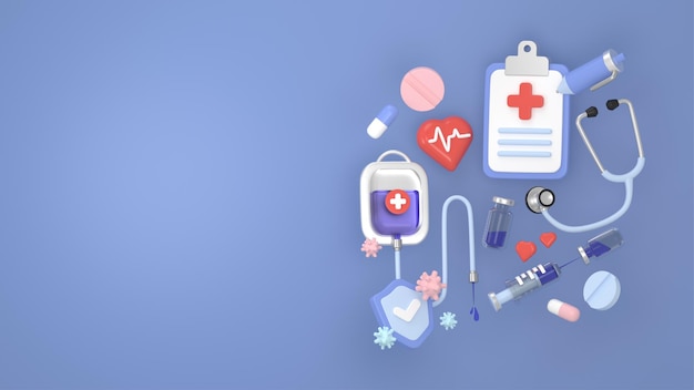 3D Render Medical Concept on Purple Background Place for Text