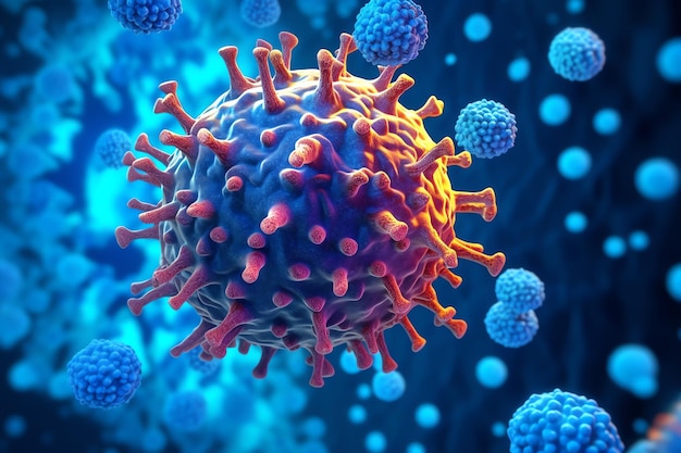 3d render of a medical with virus cells bacteria multiple realistic coronavirus particles floating