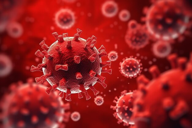 3d render of a medical with virus cells bacteria multiple realistic coronavirus particles floating