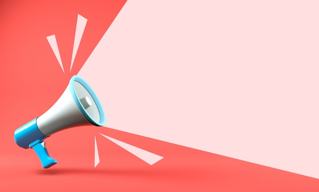 3D render Megaphone with speech bubble background