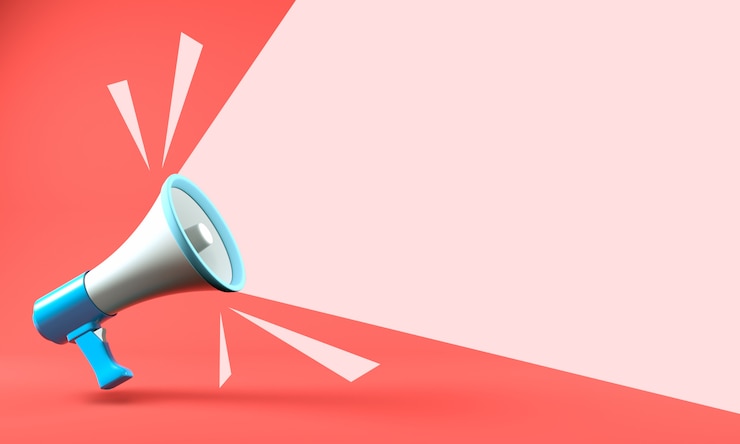 Photo 3d render megaphone with speech bubble background