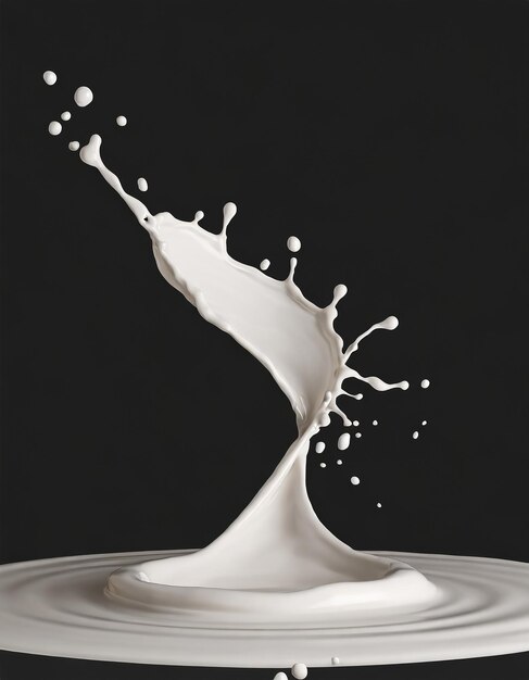 Foto 3d render melk spiraal spetterende vloeistof golf witte spetterende verf lussen bochtige jet geïsoleerd op bl
