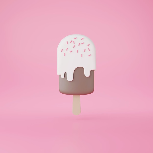 Photo 3d render of melt ice cream on pink background summer concept