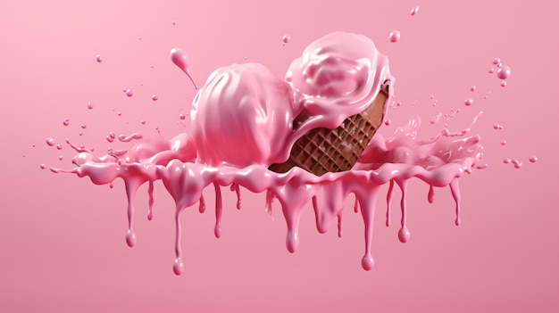 3d render of melting ice cream on a pink background summer