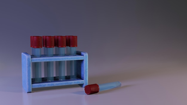 3D render met medische kolven reageerbuizen voor analyse. Medische conceptillustratie voor ontwerpen