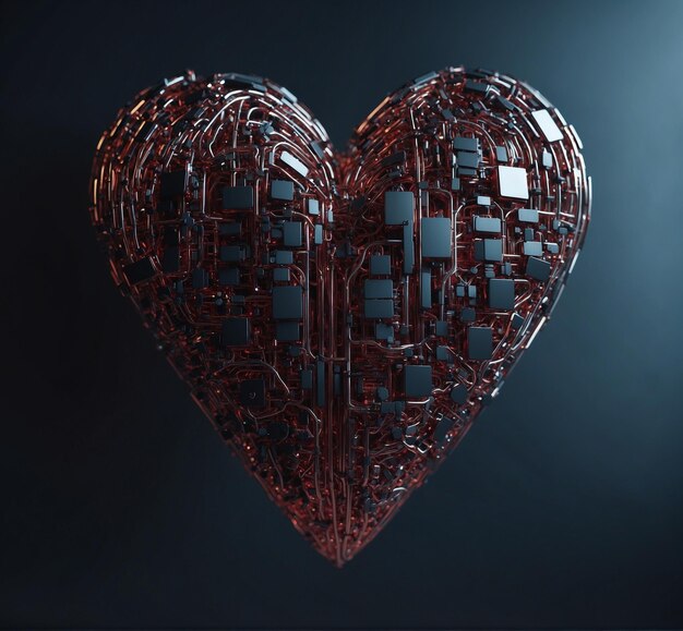 3d render of metal heart on dark background Valentines day concept