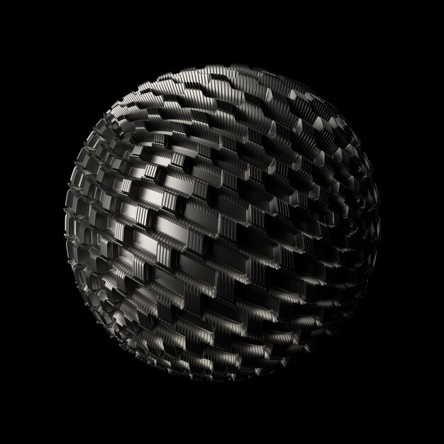 3d render metall background. Displacement surface. Random patterns extruded from the sphere shape.