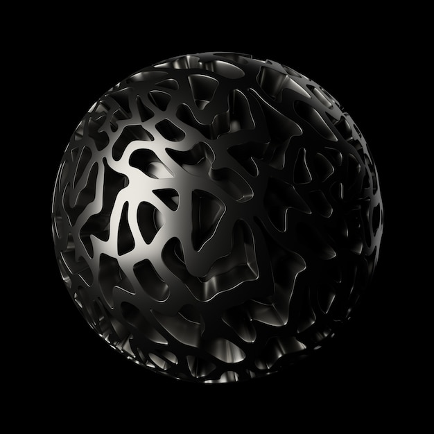 3d render metall background. Displacement surface. Random patterns extruded from the sphere shape.