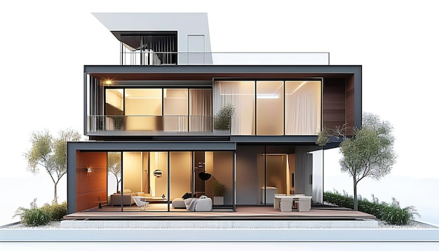 3D-рендер минимальной роскошной модели двухэтажного дома