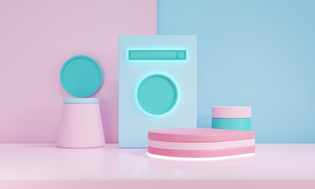 3D render Minimal scene with podium and abstract background Pastel colors with Geometric shapes