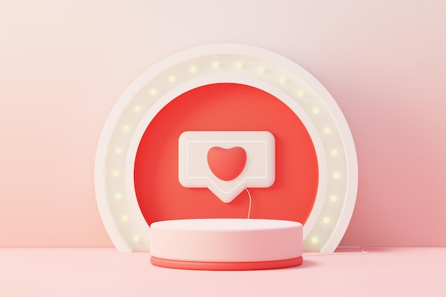 3d render minimal sweet scene with display podium for mock up and product brand presentation. pink pedestal stand for valentine's day's theme. cute lovely heart background. love day's design style.