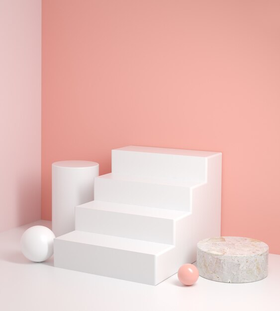 3d render minimal white step display pink abstract background illustration