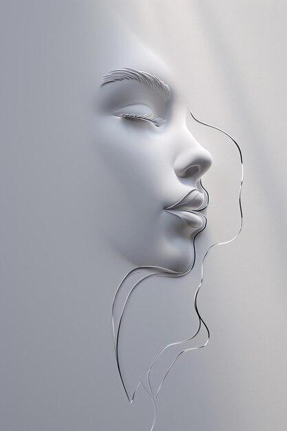 3D render of a minimalist female face made from a single