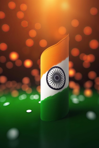 3D Render Minimalist India flag bokeh background with minimalist symbol Generative AI