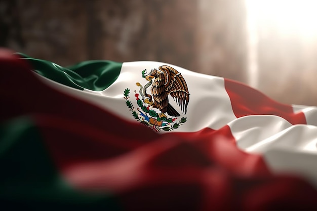 3D レンダリング ミニマリスト シンボル生成 AI とミニマリストのメキシコの国旗の背景のボケ味
