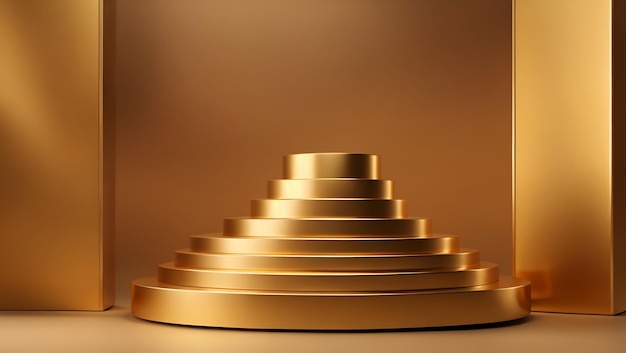 3d render minimalist podium gold for product display 02