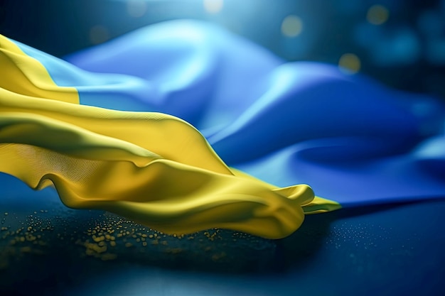 3D Render Minimalist Ukrain flag bokeh background with minimalist symbol Generative AIxA