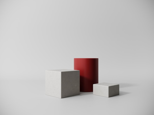 3d render minimalistic showcase display made of concrete on pastel light background