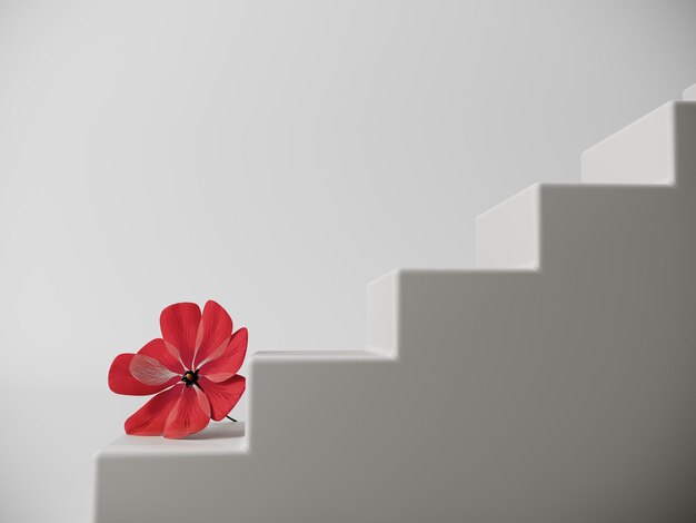 3d render minimalistic showcase display with poppy flowers