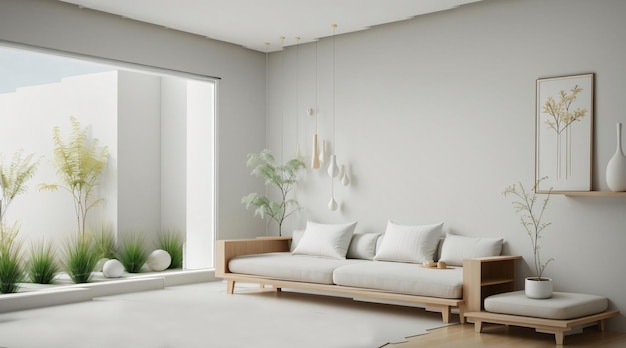 3D render minimalistisch van Japanse kamer van zen-tuin