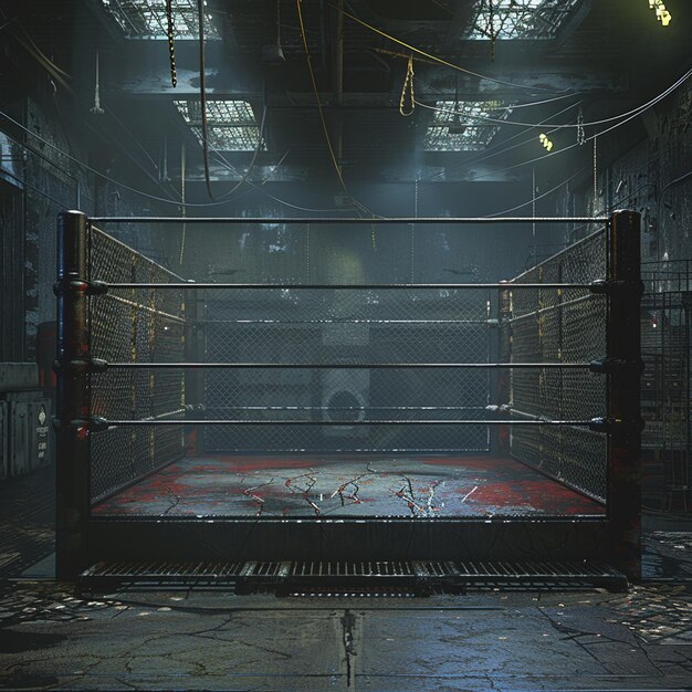 Photo a 3d render of mma arena fight cage under floodlights