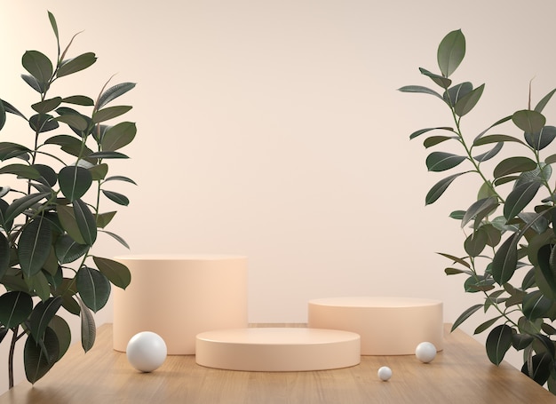 3D Render Mockup Minimale Lege Beige Kleur Podium Set