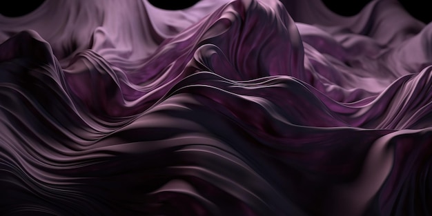 3d render modern abstract wallpaper with curvy dark pink violet translucent film ruffles layers and folds Fashion background Herb essential oil aroma bootle and leaf Generative Ai