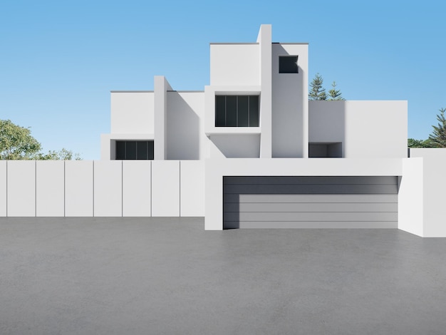 Rendering 3d di architettura moderna con pavimento in cemento vuoto e sfondo di presentazione di un'auto da garage