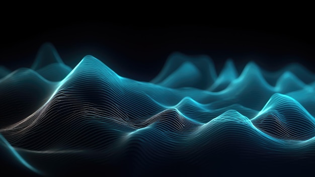 파란색 흐르는 입자 웨이브 디자인으로 현대적인 배경의 3D 렌더링Generative AI AIG21