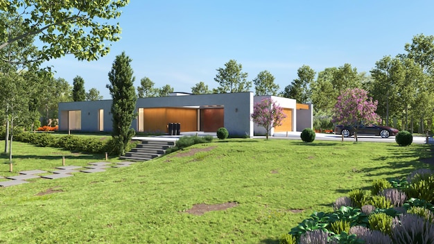 3d render modern building architecture house in the forest
exterior scene