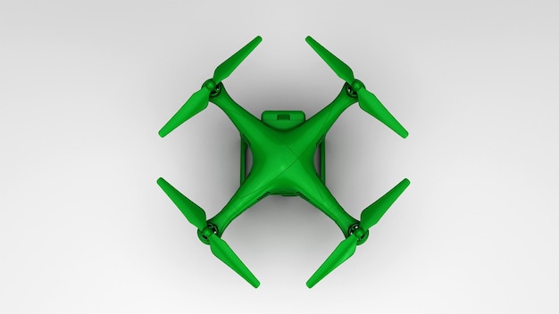 3d render Modern green color Remote Control Air Drone Flying with action camera on white background