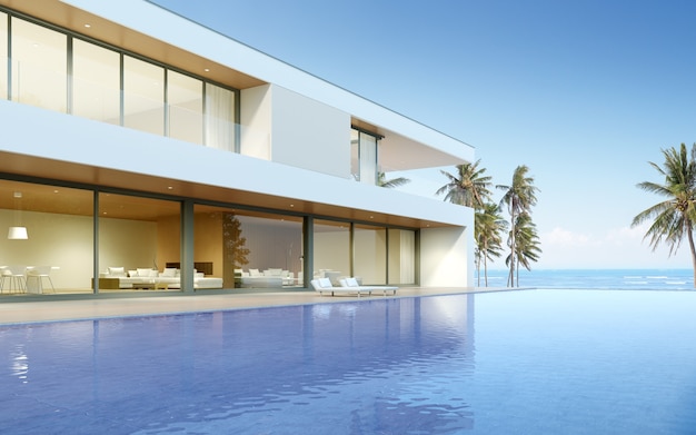 3D render modern house with swimming pool
