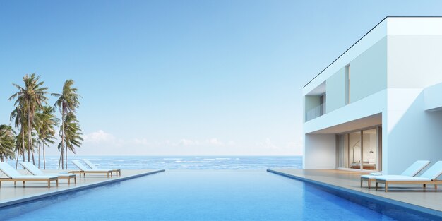 3D render modern house with swimming pool