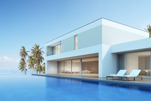 3D визуализация современный дом с бассейном