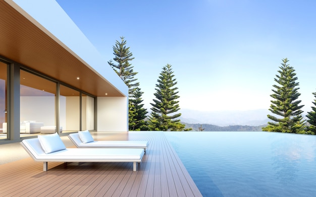 3D render modern house with swimming pool