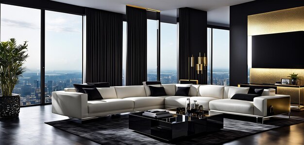 Photo 3d render modern living room interior design with stylish furnitures