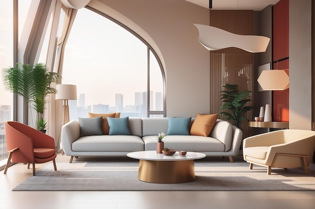 3d render of a modern lounge interior