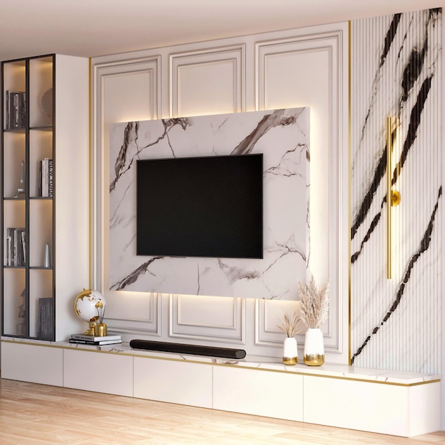 3d render modern luxury tv wall interior furniture design inspiration