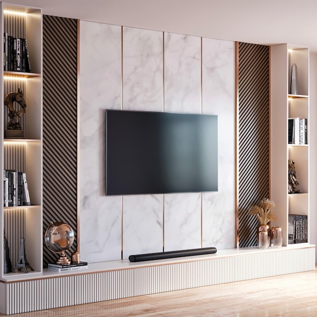 3d render modern luxury tv wall interior furniture design inspiration