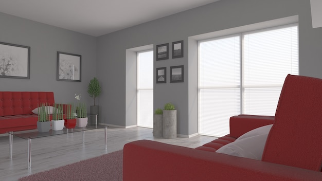 3D render of a modern room interior