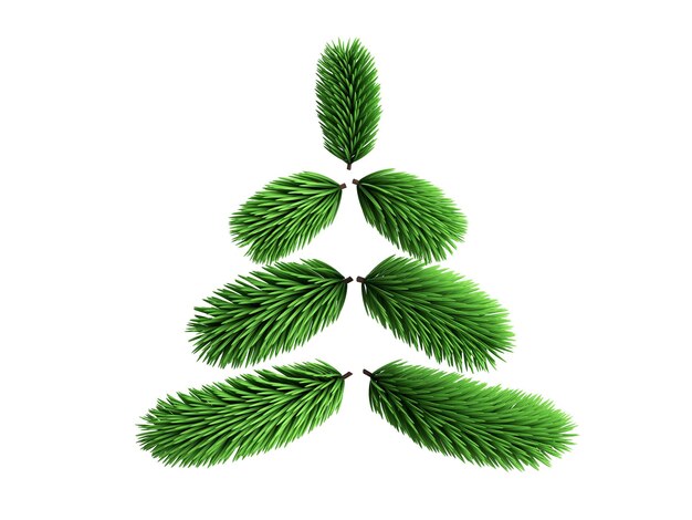 Foto 3d render modern spruce twigs tree coniferous clip art collection elementi dell'albero di natale isolati su sfondo bianco