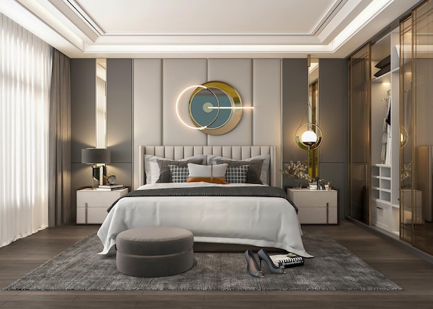 3d render moderne luxe gezellige slaapkamer interieurontwerp