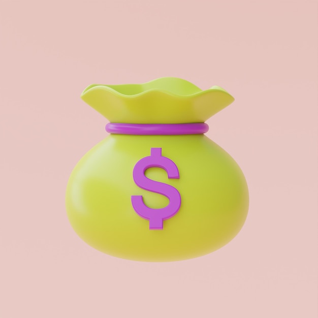 Rendering 3d sacchetto di denaro isolato su sfondo pastello design minimale rendering 3d