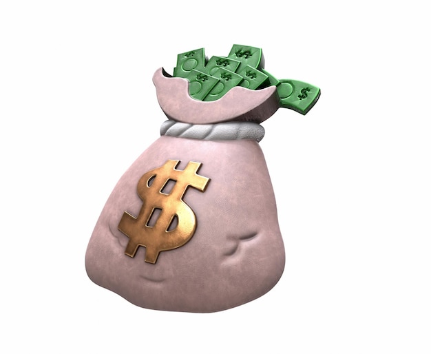 3d render of a money bag on a white background