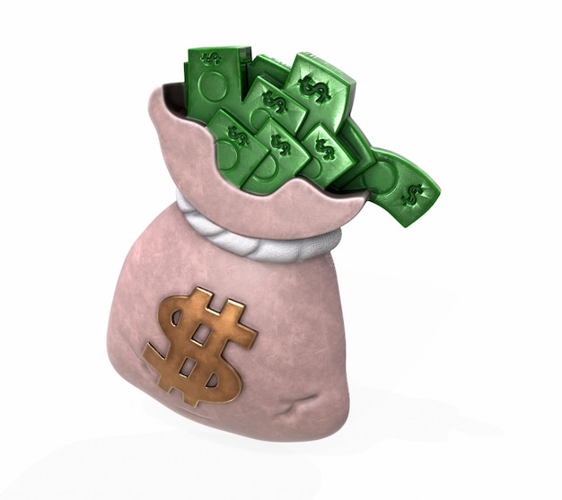 3d render of a money bag on a white background