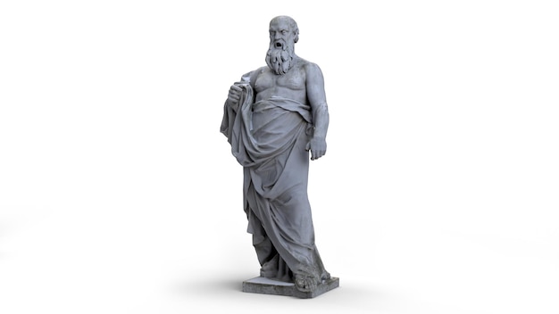 3D визуализация памятника мужчине с обнаженным туловищем, черно-белым древним с бородой