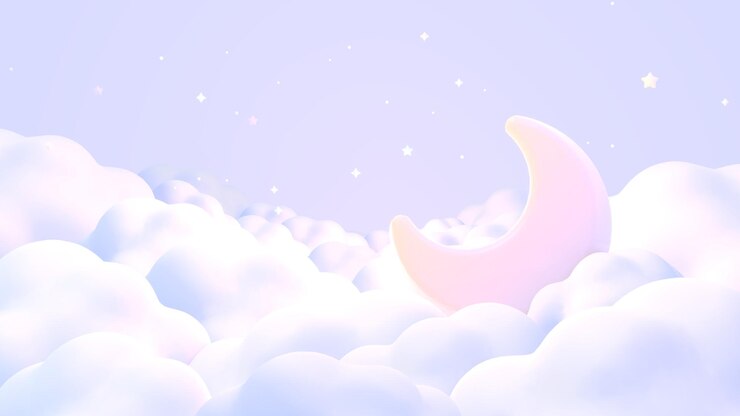 Photo 3d render moon on clouds