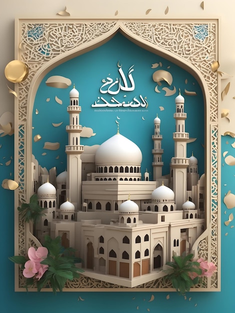 3D render mosque illustration ai generated